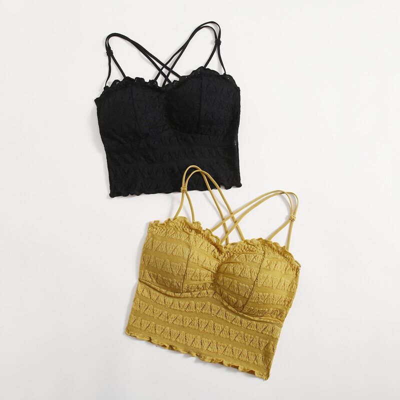 

2pack Geo Lettuce Trim Bra Set, Multicolor