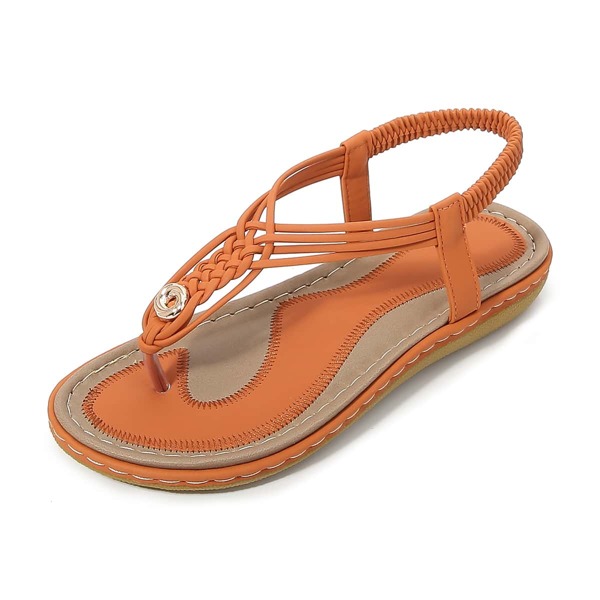 

Metal Decor Braided Thong Sandals, Orange