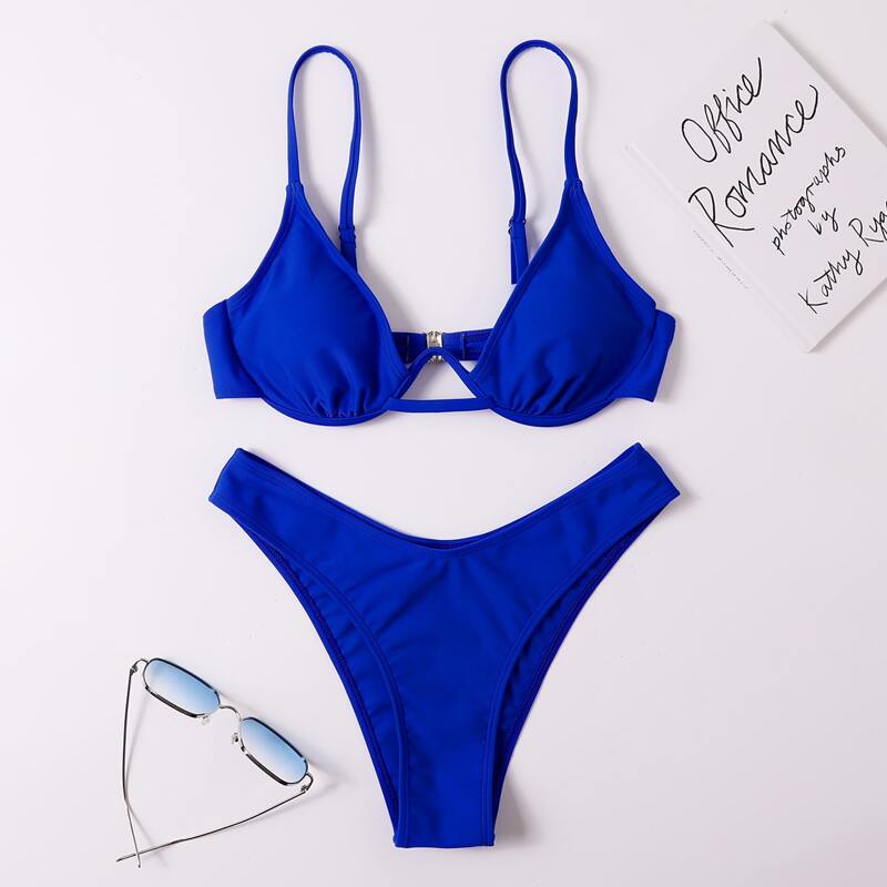

Solid Push Up High Cut Bikini Swimsuit, Royal blue