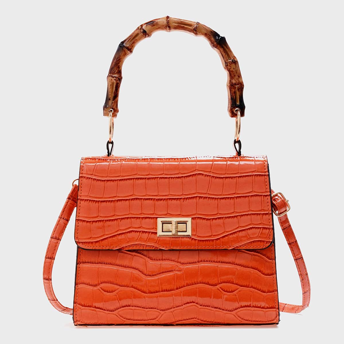 

Croc Embossed Satchel Bag, Orange