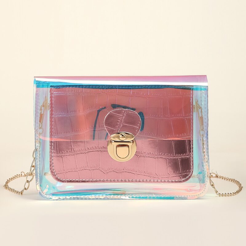 

Croc Embossed Holographic Crossbody Bag, Pink