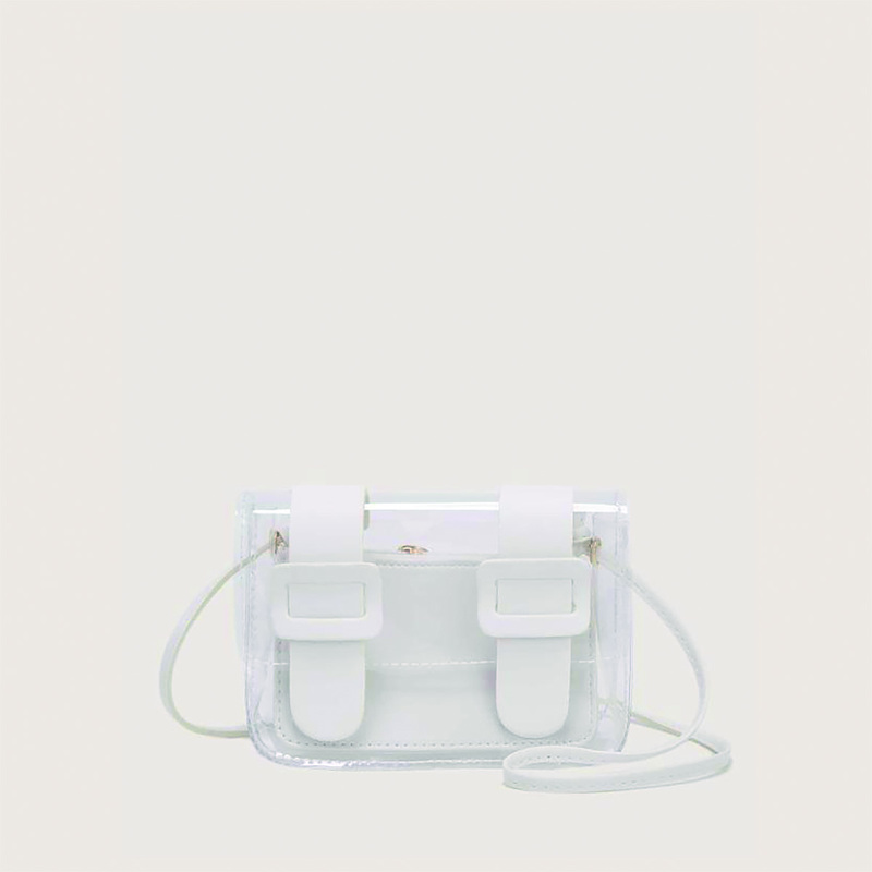 

Double Buckle Clear Crossbody Bag, White clear
