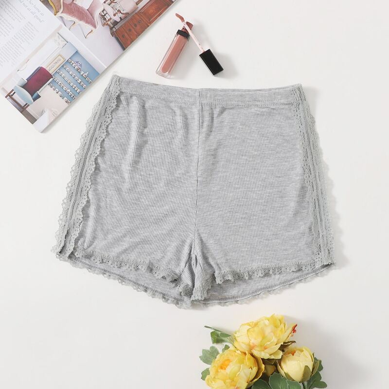 

Solid Contrast Lace Ribbed Panty, Light grey