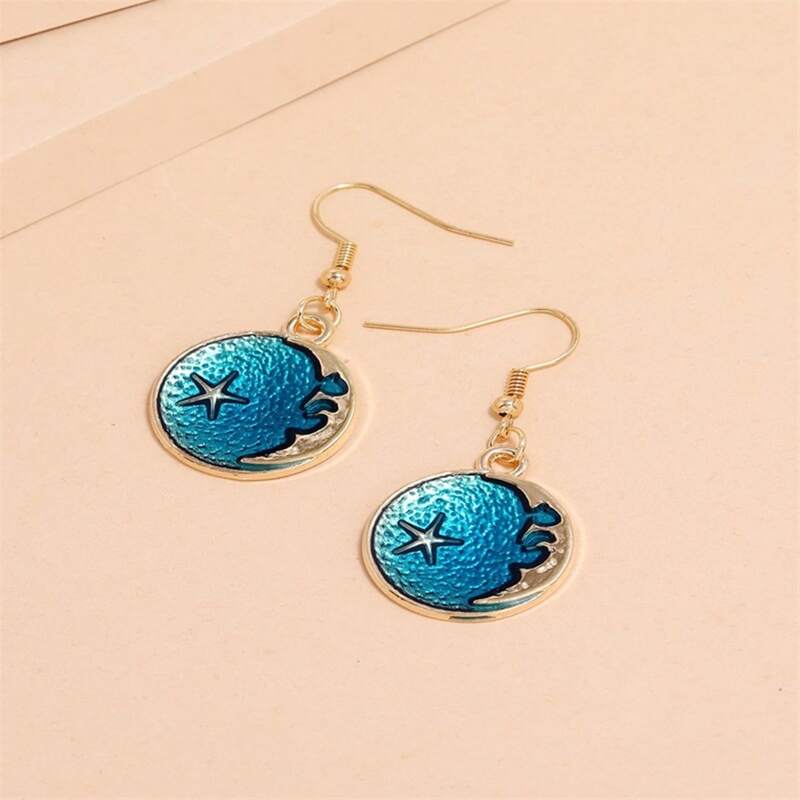 

Star & Moon Drop Earrings, Blue