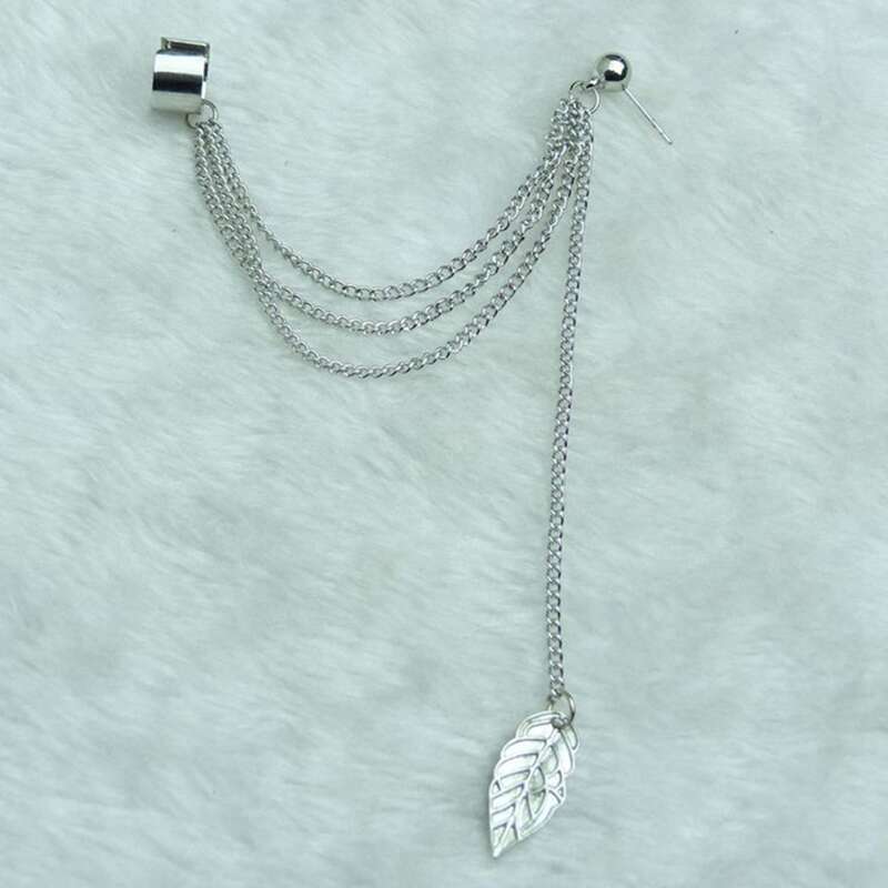 

1pc Leaf Chain Ear Cuff, Silver