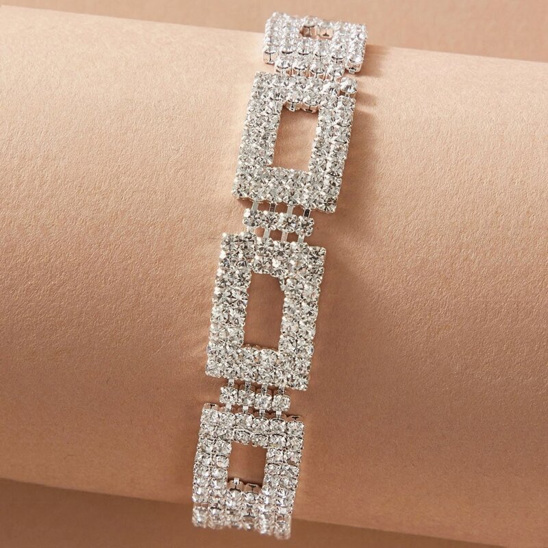

1pc Rhinestone Geo Bracelet, Silver
