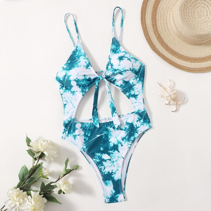 

Tie Dye Knot Cut Out One Piece Swimsuit, Multicolor