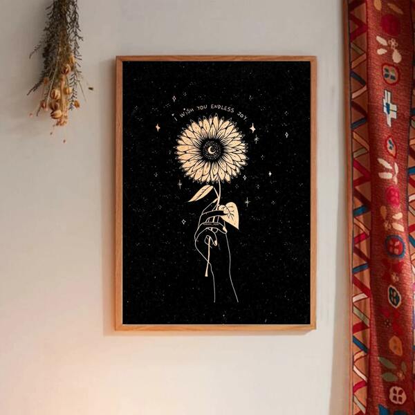 

Hand & Flower Print Unframed Painting, Black