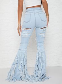 SHEIN SXY Quần jean Nút màu trơn - Rửa nhẹ - Xem 2