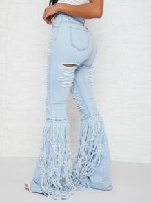 SHEIN SXY Quần jean Nút màu trơn - Rửa nhẹ - Xem 3