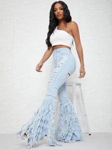 SHEIN SXY Quần jean Nút màu trơn - Rửa nhẹ - Xem 6
