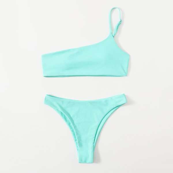 

One Shoulder Bikini Swimsuit, Mint green