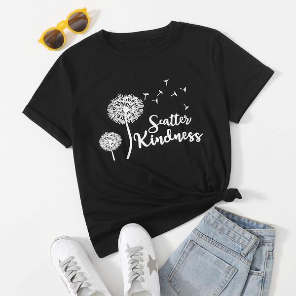 

Dandelion And Letter Graphic Tee, Black