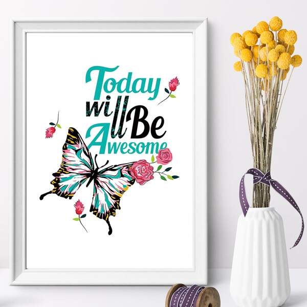 

Butterfly Print Unframed Painting, White