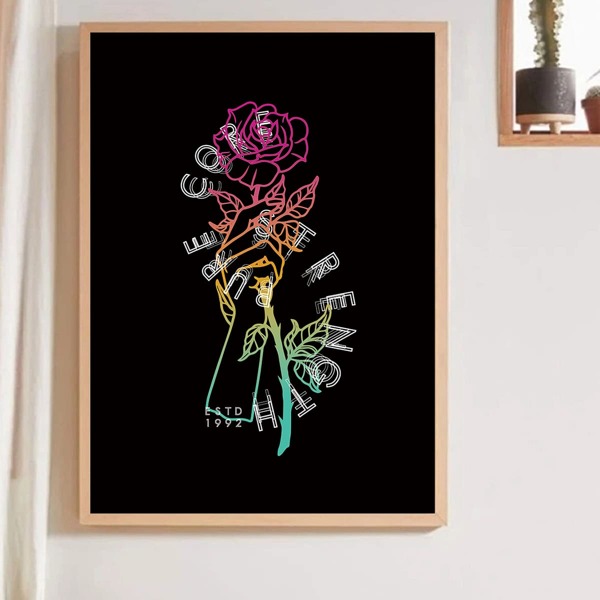 

Hand & Rose Print Unframed Painting, Black