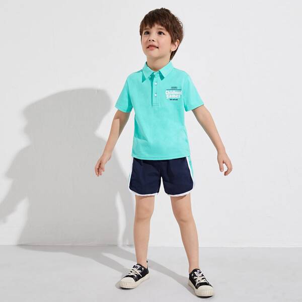 

Toddler Boys Letter Graphic Polo Shirt & Dolphin Shorts Set, Blue