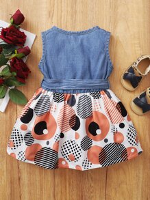 女嬰紐扣半腰帶連衣裙 - 彩色 - 查看 2