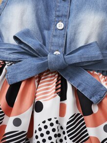 女嬰紐扣半腰帶連衣裙 - 彩色 - 查看 3