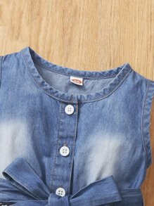 女嬰紐扣半腰帶連衣裙 - 彩色 - 查看 4