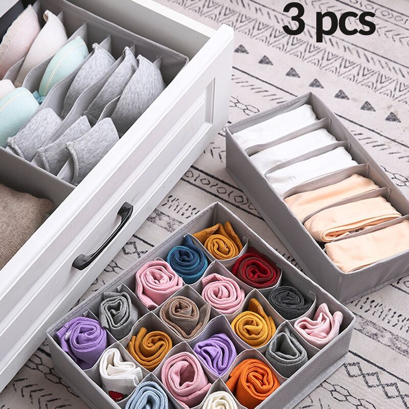 

3pcs Underwear Storage Box Set, Grey