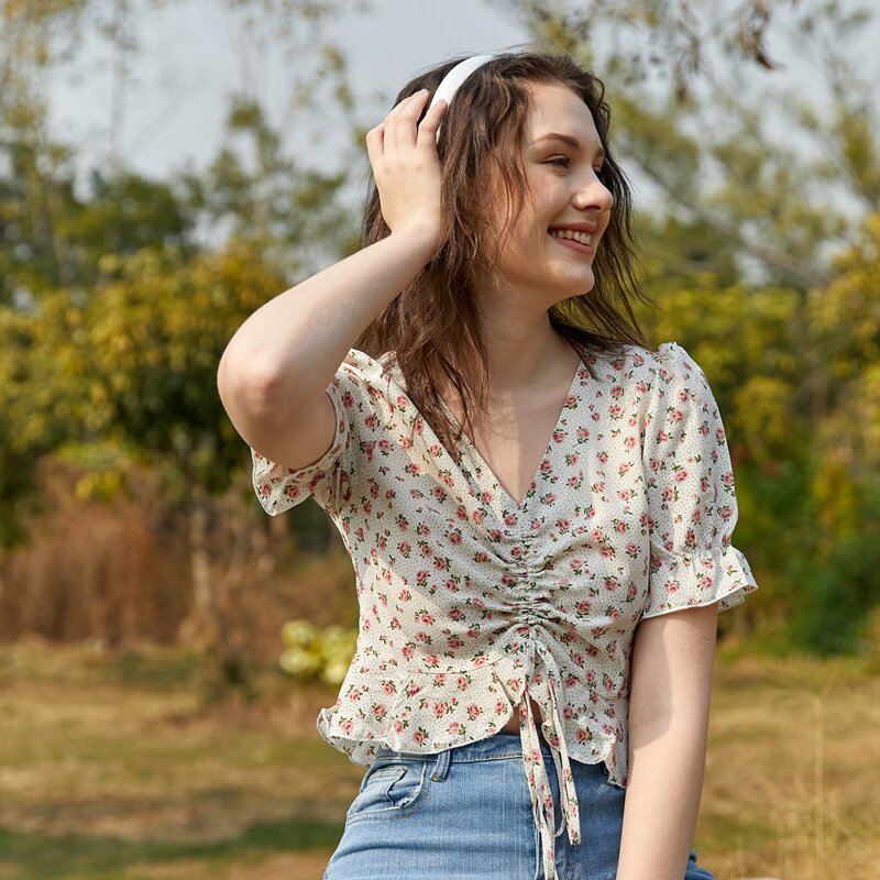 

Ditsy Floral Drawstring Blouse, Multicolor