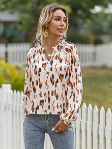 All Over Print Notched Neck Raglan Sleeve Blouse - Multicolor - View 6