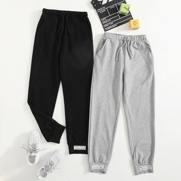 

Boys 2 Pack Drawstring Waist Slogan Graphic Joggers, Multicolor