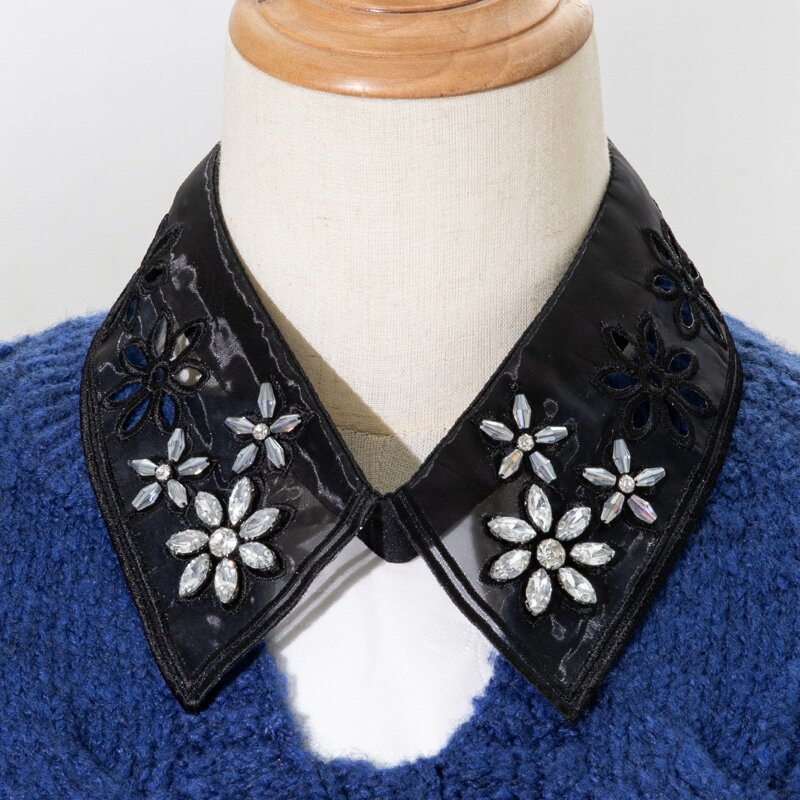 

Rhinestone Flower Decor Dickey Collar, Black