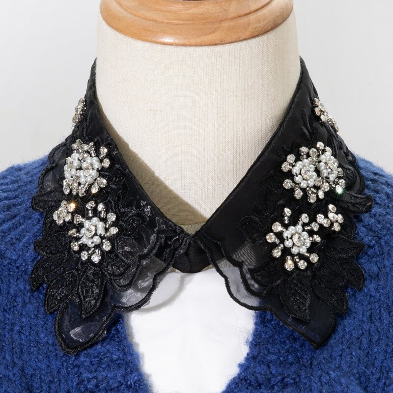 

Faux Pearl Decor Lace Dickey Collar, Black