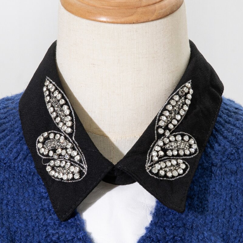 

Rhinestone Leaf Decor Dickey Collar, Black