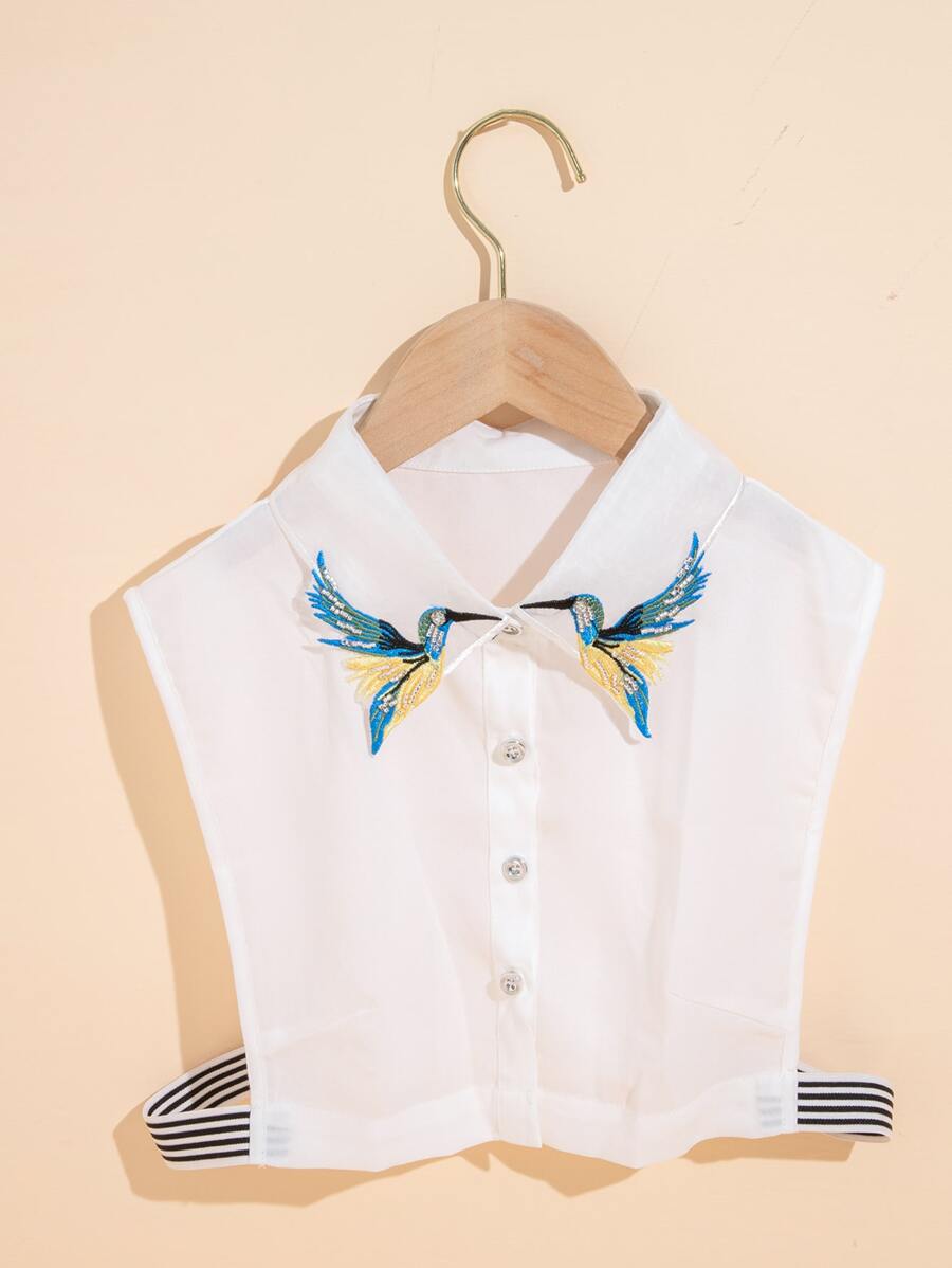 Chim thêu diềm cổ áo - trắng - Xem 1