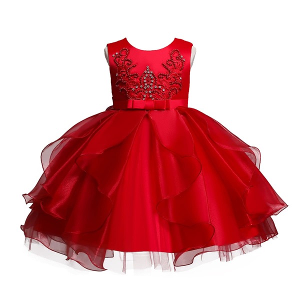 

Toddler Girls Pearls Rhinestone Ball Gown Party Dress, Red