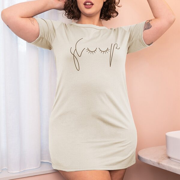 

Plus Eyelashes Print Night Dress, Apricot