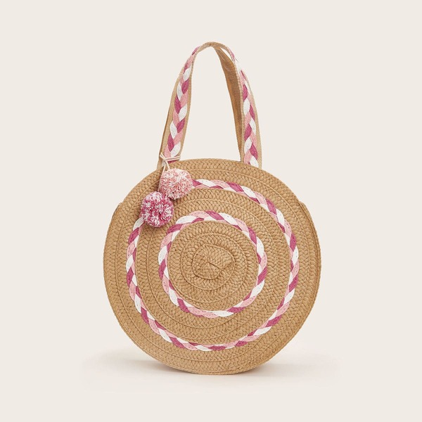 

Round Shaped Straw Tote Bag, Brown