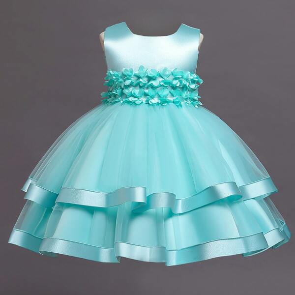 

Girls Pearls Appliques Layered Tutu Gown Dress, Mint blue