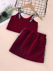 Bộ thời trang bé gái Gân đan Lá thư Thể thao - Màu Đỏ Sâu - Xem 2