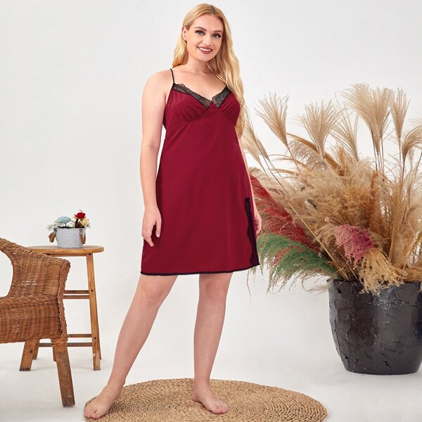 

Plus Lace Trim Slip Sleepdress, Burgundy