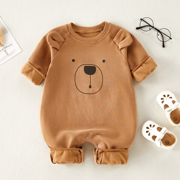 

Baby Boy 3D Ears Cartoon Graphic Jumpsuit, Camel