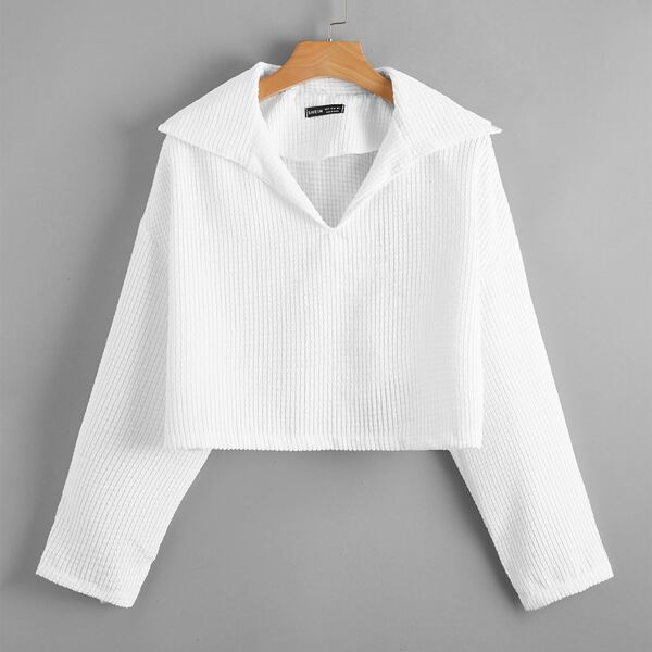 

Drop Shoulder Waffle Knit Oversized Crop Tee, White