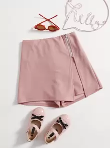 SHEIN Girls Zip Up Wrap Skort - Dusty Pink - View 1