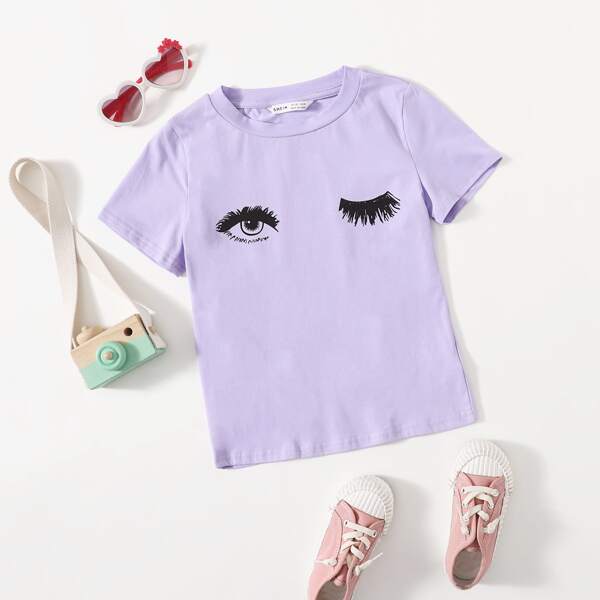 

Girls Wink Eye Graphic Tee, Lilac purple