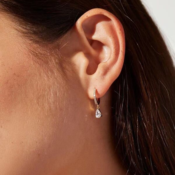 

Zircon Water Drop Decor Earrings, Gold