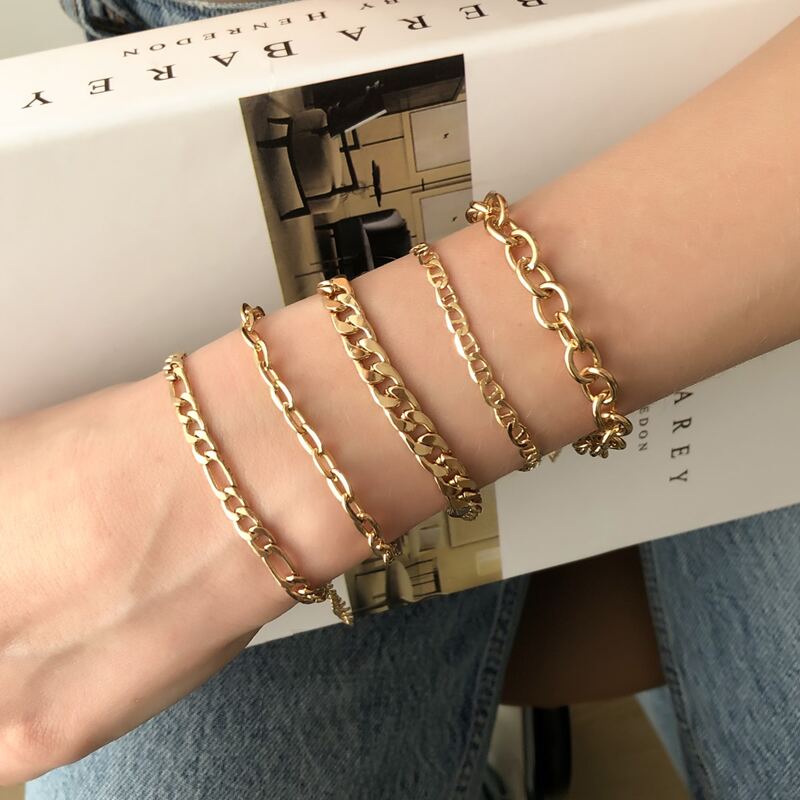 

5pcs Simple Chain Bracelet, Gold