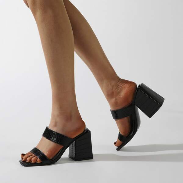 

Double Band Chunky Heeled Mule Sandals, Black