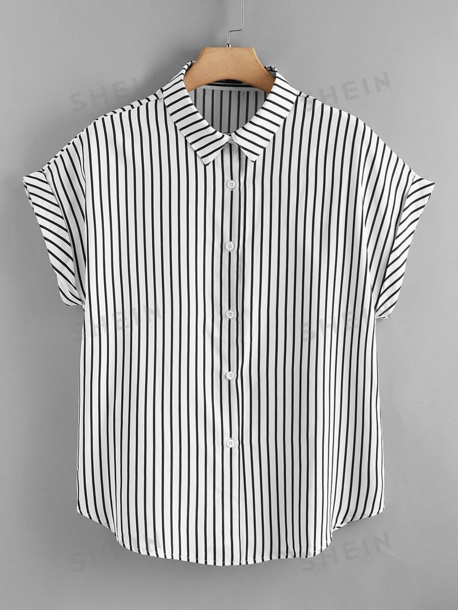 SHEIN LUNE Plus Striped Print Button Front Shirt | SHEIN UK