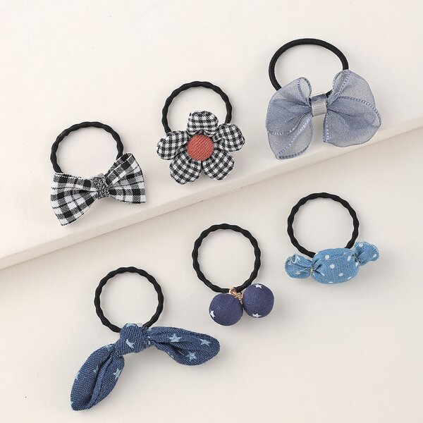 

6pcs Toddler Girls Flower Decor Hair Tie, Multicolor