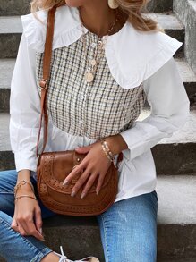 Contrast Plaid Statement Collar Blouse - Multicolor - View 7