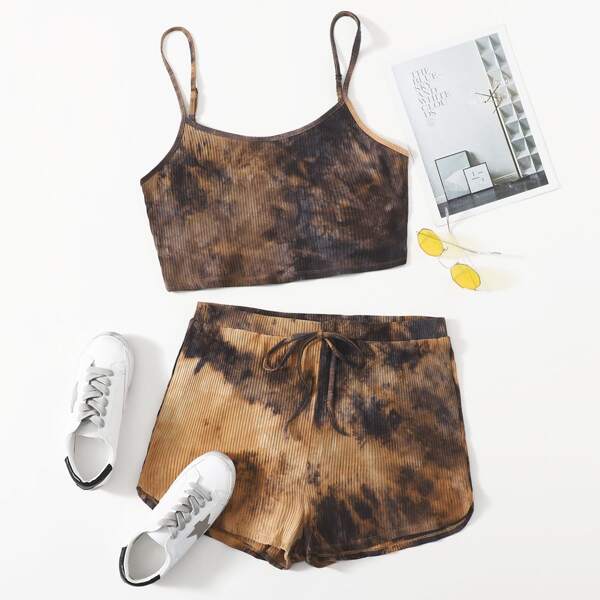 

Plus Tie Dye Cami Top & Track Shorts Set, Multicolor
