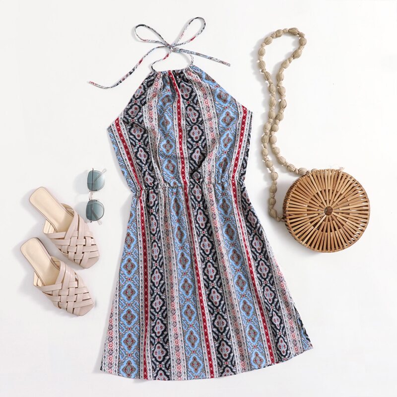

Graphic Print Halter Dress, Multicolor