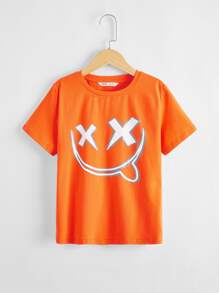 SHEIN Boys Neon Orange Cartoon Graphic Tee - Orange - View 1